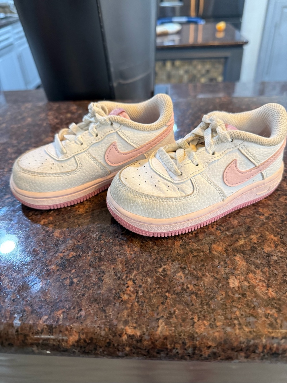 Nike Kids Cream Leather Sneakers with Pink Swoosh